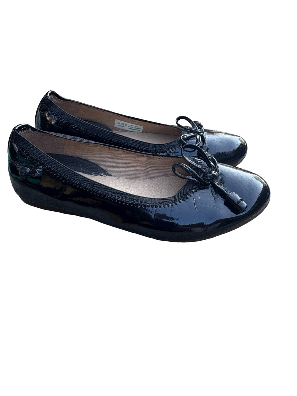 Hush Puppies Patent Leather Ballet Flats with Tassel Bow - size 13W